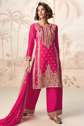 Pink Chinon Sequin Embroidered Palazzo Suit